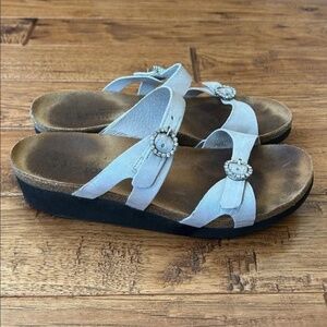 Naot Kate Rhinestone Slide Sandals Metallic Silver Leather Comfort Size 39 / 8